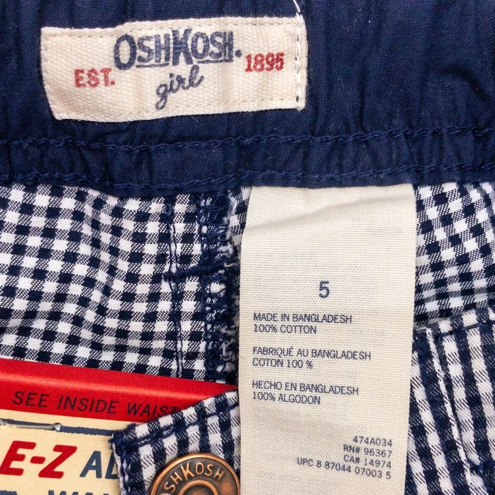 OshKosh B'gosh Shorts Girls Size 5 Blue Plaid EZ Adjust Waist New
